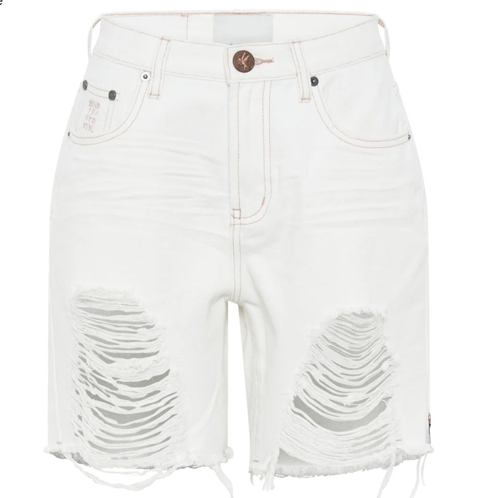 One Teaspoon Stevies High Waist Long Length Boyfriend Denim Shorts